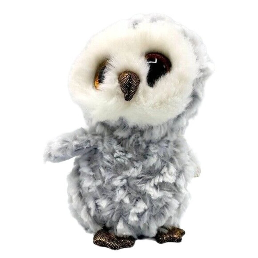 Ty Beanie Boos Owlette Owl Plush Gray White 7" Gold Glitter Eyes Heart Tag 2016